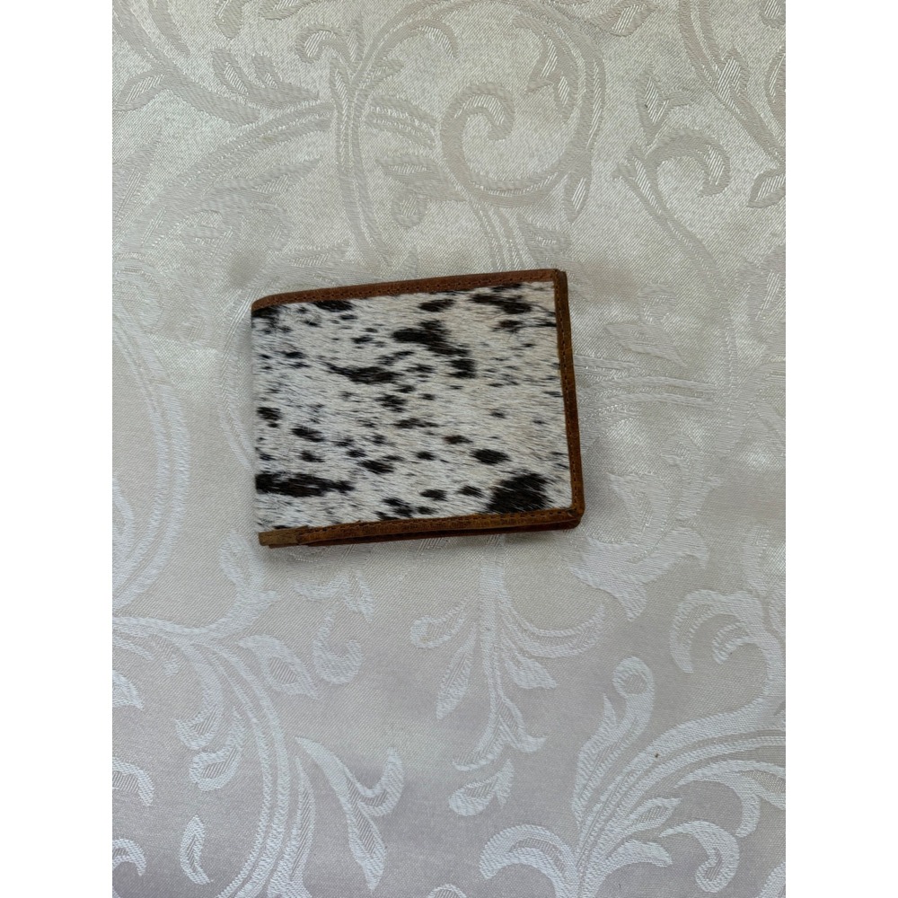 Western Cowhide Hair On Hide Bifold Wallet Distressed Brown Leather Mens